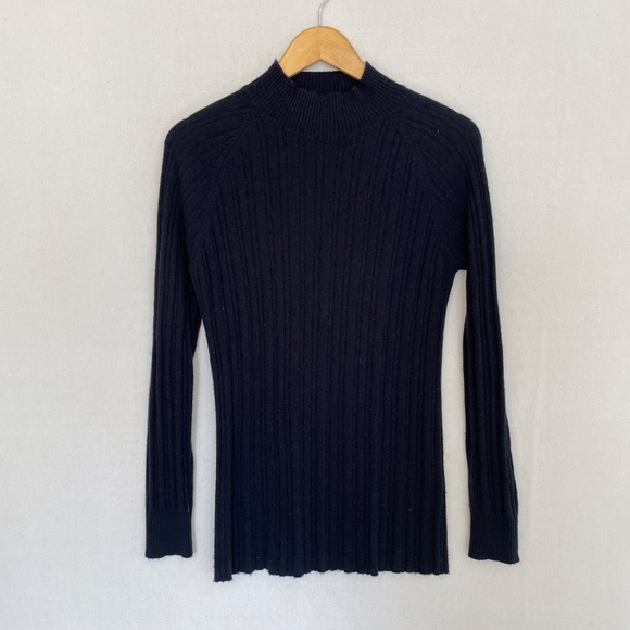 J BRAND Women’s Size Medium Navy Blue 100% Cashmere Long Line Mock Neck Sweater - Picture 6 of 6